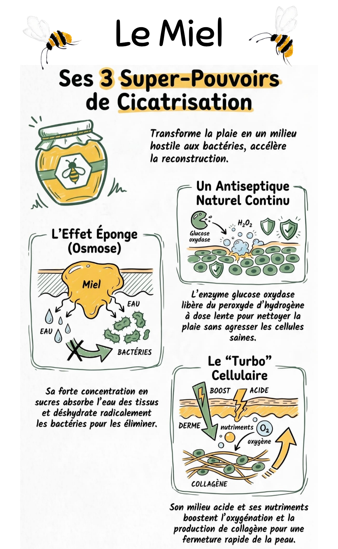 Infographie Miel – Cicatrisation
