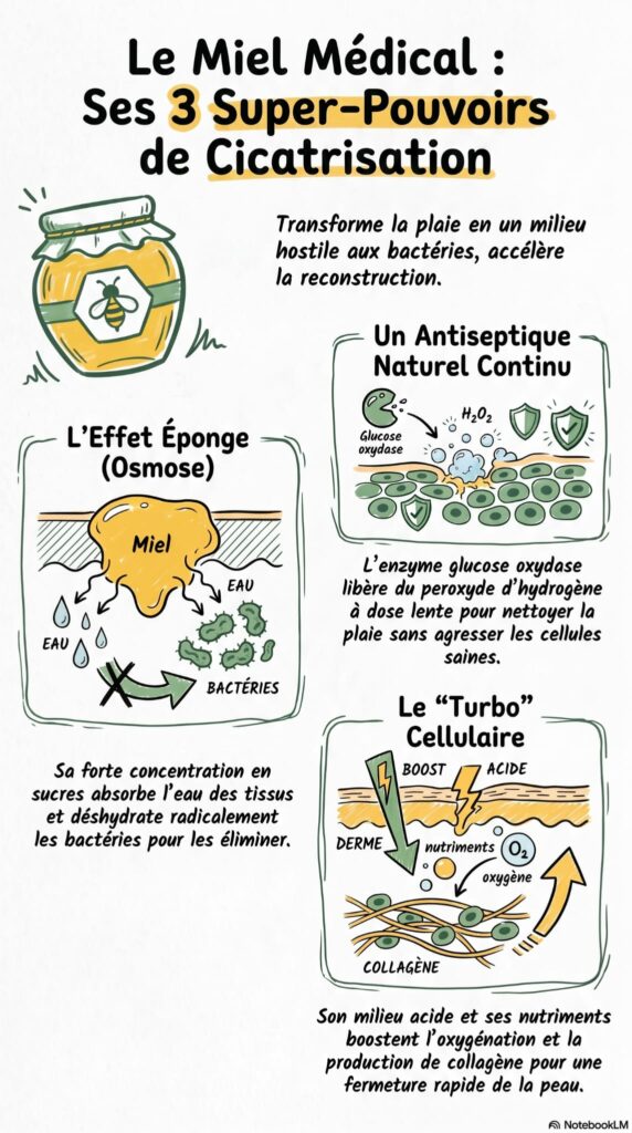 infographie cicatrisation par le miel